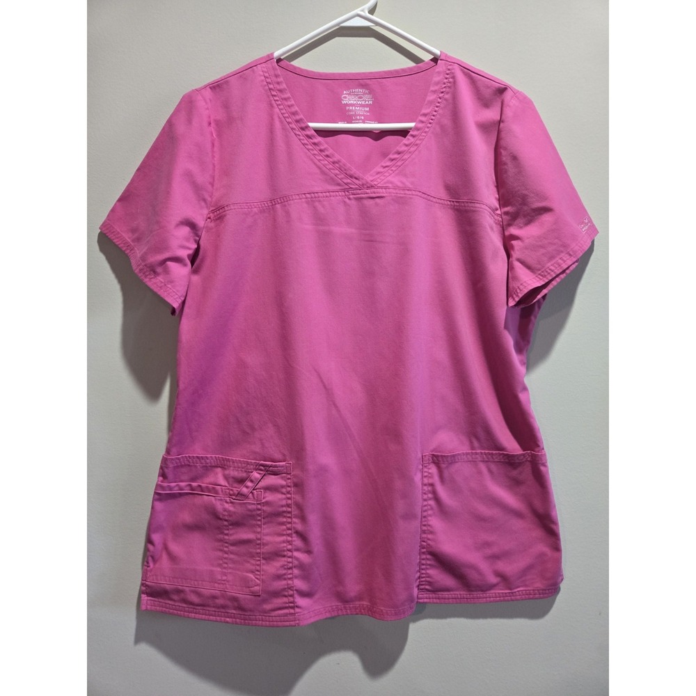 Cherokee Workwear Scrub Top Womens L Pink Solid Core Stretch 4727
